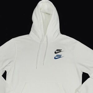 Nike White Pullover Hoodie with Multicolor Logo Prints Size Medium